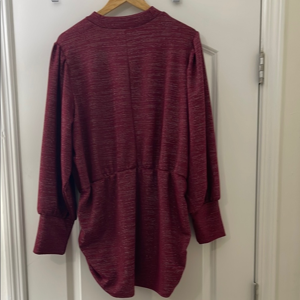 Lane Bryant Red Long Sleeve Tunic with Mandarin Collar - Picture 3 of 15